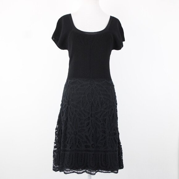 V Christina Sz M Black Lined Lace Bottom Cotton Viscose Spandex Fit Flare Dress - Picture 14 of 16